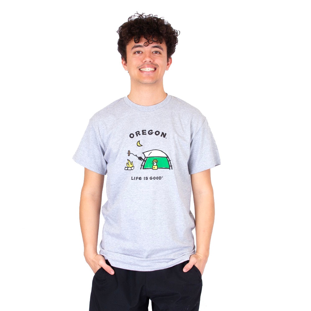 Casual Wear, Blue 84, Brown, Crew Neck, Cotton Blend, Men, Unisex, Life is Good, Jake, Night Campsite, T-Shrit, 934833